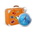 Blue Compass and suitcase. Vector Illustration.