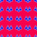 Blue Complicated relationship icon isolated seamless pattern on red background. Bad communication. Colleague complicated