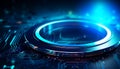 Blue computer chip glows, powering modern technology generated by AI Royalty Free Stock Photo