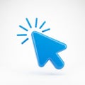 Blue computer cursor arrow icon with radiating lines on a white background pointer mouse Royalty Free Stock Photo