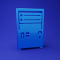 Blue Computer icon isolated on blue background. PC component sign. Minimalism concept. 3D render illustration Royalty Free Stock Photo