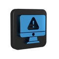 Blue Computer monitor with exclamation mark icon isolated on transparent background. Alert message smartphone