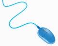 Blue computer mouse with wire on white background Royalty Free Stock Photo