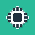 Blue Computer processor with microcircuits CPU icon isolated on green background. Chip or cpu with circuit board. Micro Royalty Free Stock Photo