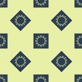 Blue Condom in package safe sex icon isolated seamless pattern on yellow background. Safe love symbol. Contraceptive