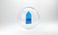 Blue Condom safe sex icon isolated on grey background. Safe love symbol. Contraceptive method for male. Glass circle