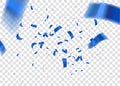 Blue Confetti. Tinsel. Vector Festive Illustration of Falling Shiny Confetti Glitters Isolated on Transparent Checkered Royalty Free Stock Photo