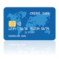 Blue contactless credit card. Template of plastic credit card. Vector illustration isolated on white background.