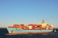 Blue container cargo ship at sea Royalty Free Stock Photo