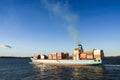 Blue container cargo ship at sea Royalty Free Stock Photo