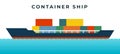 Container ship for transporting goods in standardized containers vector icon flat isolated.