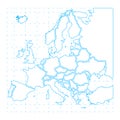 Blue contour of detailed europe map on white