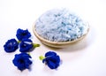 Blue cooked rice by color of butterfly pea flower