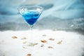 Blue cool refreshing summer cocktail drink with ice in glass Royalty Free Stock Photo