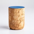 Cork Stool With Subtle Blue Color And Gold Accent