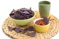 Blue corn tortilla chips with salsa Royalty Free Stock Photo