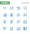 16 Blue Coronavirus Covid19 Icon pack such as drug, sanitizer, microscope, hand sanitizer, stethoscope