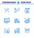 9 Blue Coronavirus Covid19 Icon pack such as pandemic, ambulance, doctor on call, reports, medical electronics Royalty Free Stock Photo