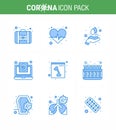 9 Blue Coronavirus Covid19 Icon pack such as skull, virus, hands, report, file