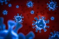 Blue coronavirus disease COVID-19 infection medical illustration.China pathogen respiratory influenza covid virus cells. in dark r Royalty Free Stock Photo