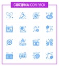 16 Blue Set of corona virus epidemic icons. such as medical, view, bacteria, search, danger