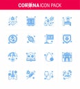 16 Blue coronavirus epidemic icon pack suck as germs, medical room, safe, hospital bed, virus