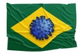 Blue coronavirus over brazilian flag. Covid-19 in Brazil related concepts