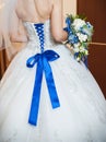 Blue corset bride and the bridal bouquet Royalty Free Stock Photo