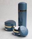 Blue cosmetic containers