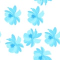 Blue cosmos flowers seamless pattern in vector. Print for fabric, wallpaper Royalty Free Stock Photo