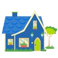 Blue Cottage Small country house flat icon vector illustration on white background Royalty Free Stock Photo