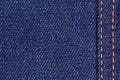 Blue cotton denim jeans fabric texture background, close up Royalty Free Stock Photo