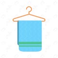 A blue cotton towel hangs on the hanger. Vector illustration.