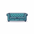 Minimalist Blue Sofa Icon On White Background