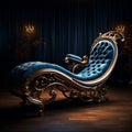 Elegant Baroque Blue Chaise Lounge In Dramatic Lighting