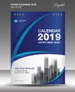 Blue Cover Desk Calendar 2019 Design, flyer template, ads, booklet, book cover design
