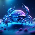 Blue crab in neon light. 3d rendering, 3d illustration. Generative AI Royalty Free Stock Photo