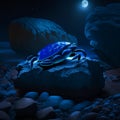 Blue crab on a rock in the sea. 3d rendering. generative AI Royalty Free Stock Photo