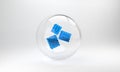 Blue Cracker biscuit icon isolated on grey background. Sweet cookie. Glass circle button. 3D render illustration