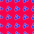 Blue Cracker biscuit icon isolated seamless pattern on red background. Sweet cookie. Vector Illustration