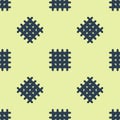 Blue Cracker biscuit icon isolated seamless pattern on yellow background. Sweet cookie. Vector