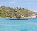 Blue Crane on Barge in Caribbean Royalty Free Stock Photo