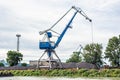 Blue crane in cargo port Royalty Free Stock Photo