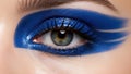 Blue Creative Eye Makeup with Graphic Lines Macro. Royalty Free Stock Photo