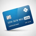 Blue credit card design with rounded corners, featuring a silver chip on the left. The card number Royalty Free Stock Photo