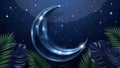 Blue Crescent Moon with Palm Leaves Royalty Free Stock Photo