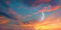 Blue crescent moon in a pink and orange sky. AIG51A Royalty Free Stock Photo
