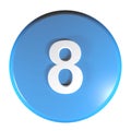 Number 8 blue circle push button - 3D rendering illustration Royalty Free Stock Photo