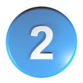 Number 2 blue circle push button - 3D rendering illustration Royalty Free Stock Photo