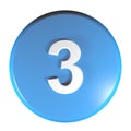 Number 3 blue circle push button - 3D rendering illustration Royalty Free Stock Photo